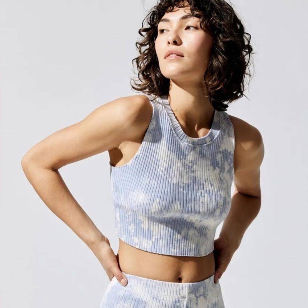 Aerie Light Blue and White Ribbed Top